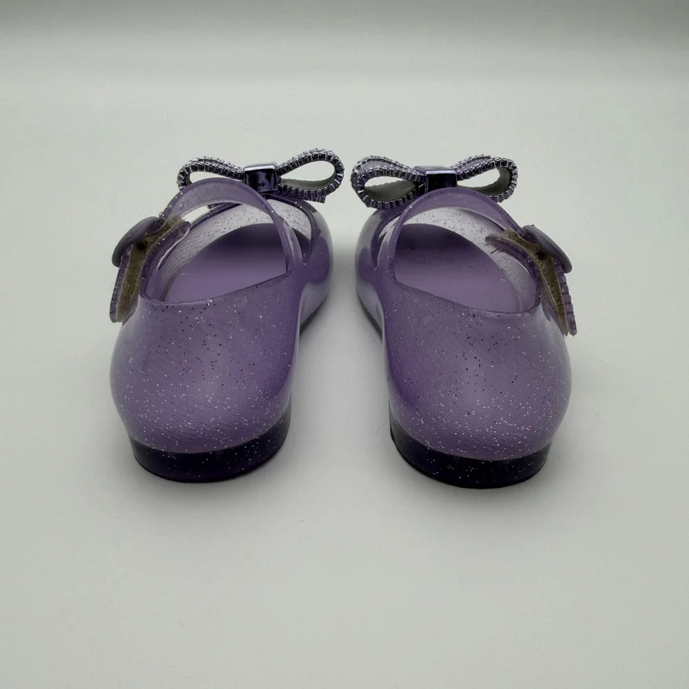 Mini Melissa Kids Ultragirl Purple Glitter Jelly Flats Metallic Bow Shoes Size 7